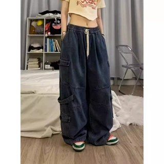 潮牌嘻哈水洗牛仔裤男款春秋季美式ins复古宽松直筒阔腿工装长裤