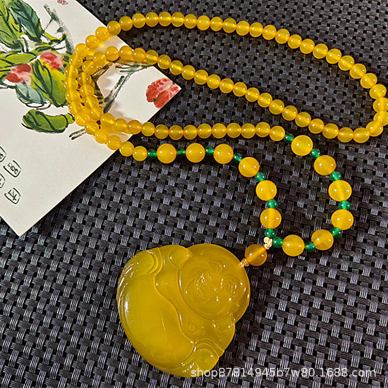 주된 그림 구슬 체인 (50*50mm)+ 증명서 + 상자가 있는 노란 옥수 부처