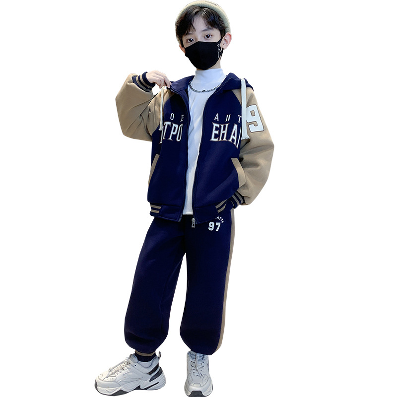 Boys Hooded Splicing Two-piece Set For Children Trendy Style_voghion.com