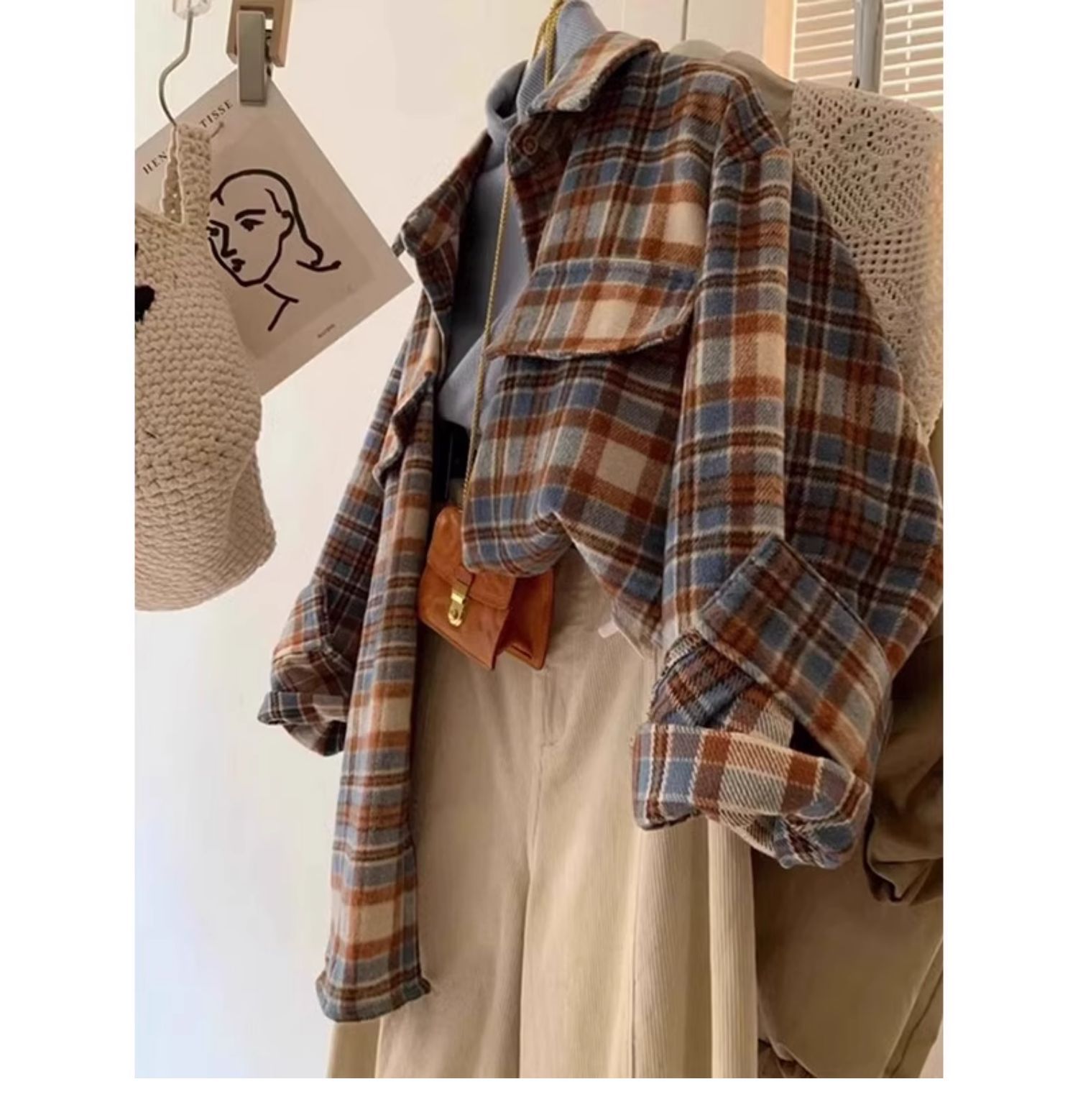 Áo sơ mi nữ dài tay vải gạc cotton hai lớp họa tiết kẻ sọc cổ điển dáng rộng — Kẻ sọc xanh (Bộ sưu tập mùa hè) chi tiết 17
