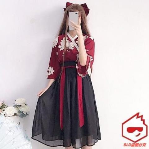 2021 Spring/Summer Women's New Style Floral Hanfu for Young Girls, Improved Ancient Style with Chinese Elements for Students