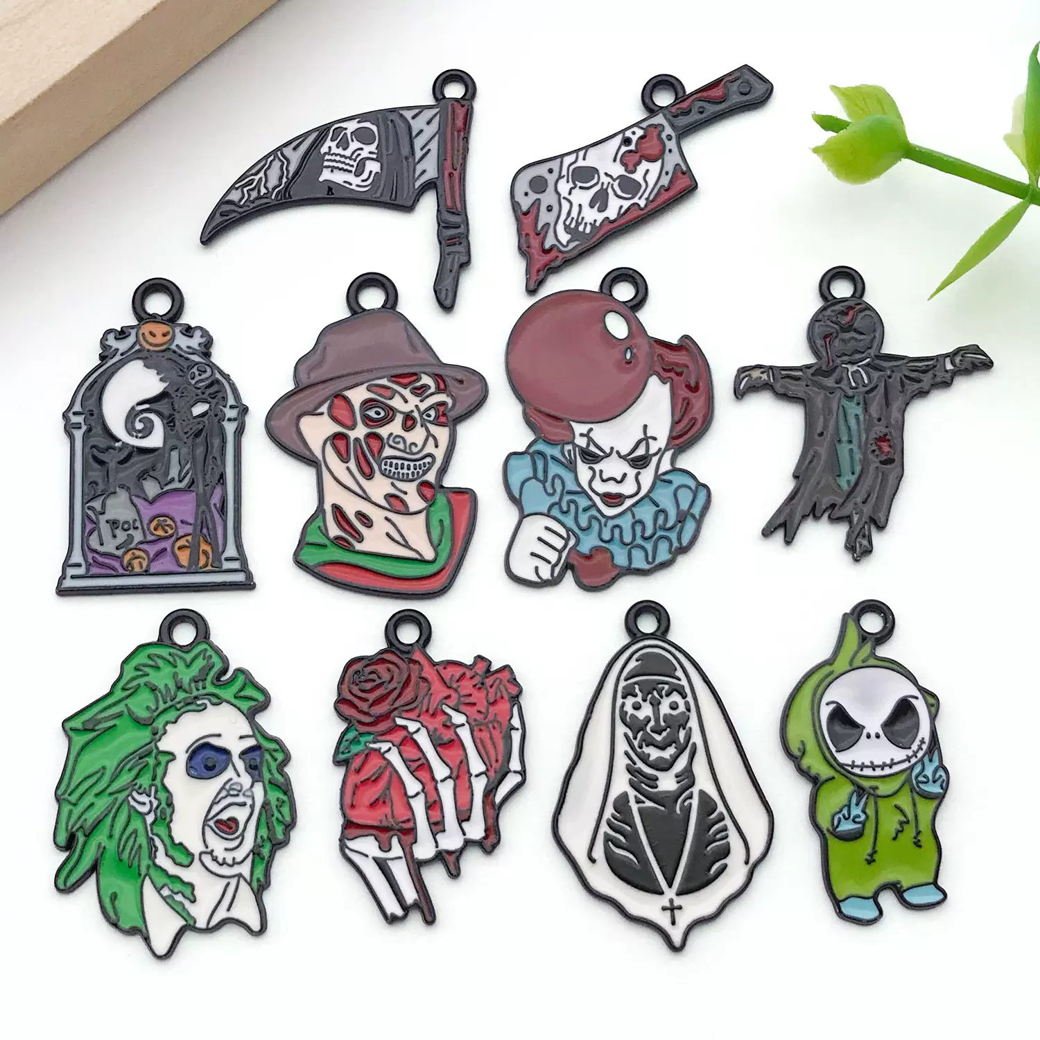 恐怖万圣节搞怪项链吊坠骷髅恶魔钥匙扣挂件合金滴油DIY饰品配件