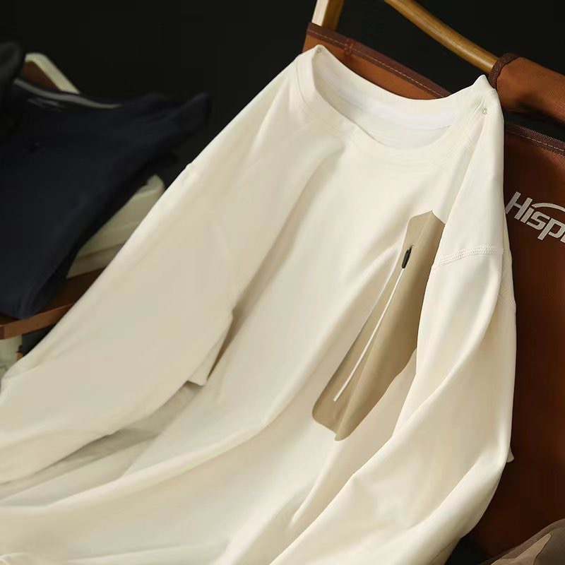 Men's Clothing Outdoor sports running casual loose solid color pullover milk silk fleece bottoming shirt long sleeve T shirt_voghion.com