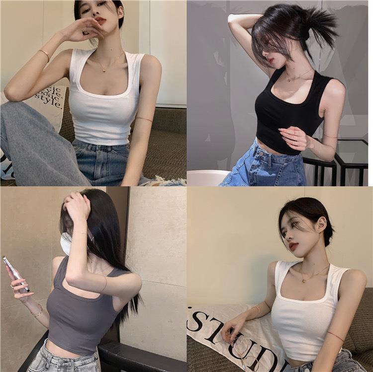Seamless Thin Sexy Square Collar Vest Women's Collarbone Pure Color with Chest Pad Underwear Short Inner Wearing Outer Wearing Top for Women Seamless Thin Sexy Square Collar Vest Women's Collarbone Pure Color with Chest Pad Underwear Short Inner Wearing Outer Wearing Top for Women