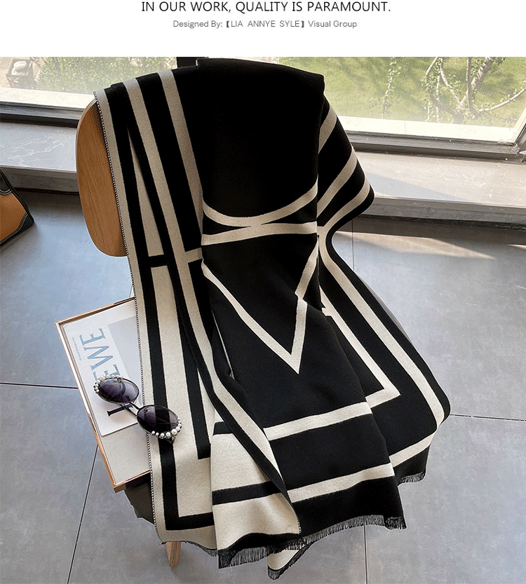 Tørklæde Kvinders Vinter Alsidig Imitation Cashmere Dobbeltsidet Geometrisk Bogstav Fortykket Varm Nordisk Stil Kold og_voghion.com