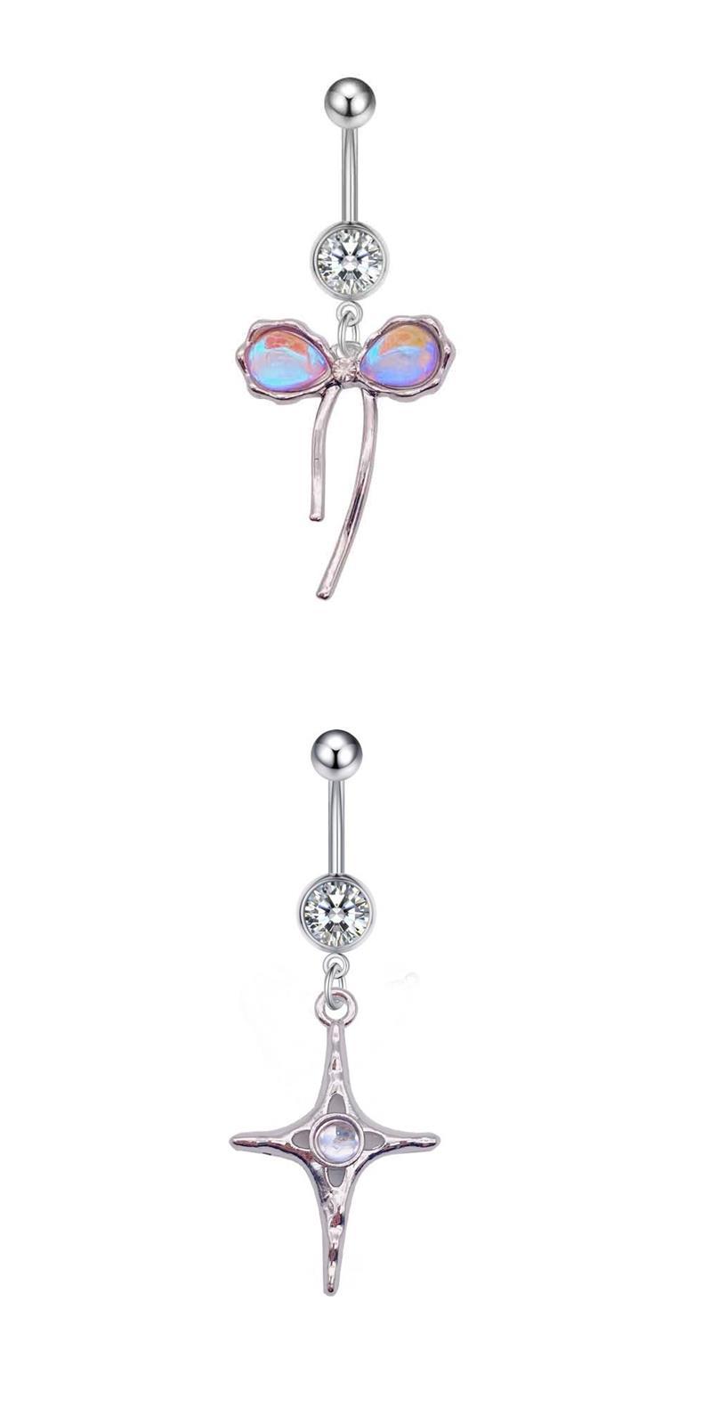 European And American Cross-Border Stainless Steel Colorful Bowknot Cross Belly Button Ring Body Piercing Jewelry_voghion.com