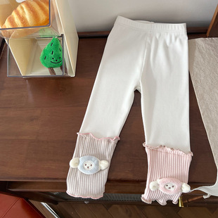 [Ready Stock] Children's Leggings 2025 Spring New Stereo Cartoon Doll Splicing Color Leggings for Small and Medium-Sized Kidsren