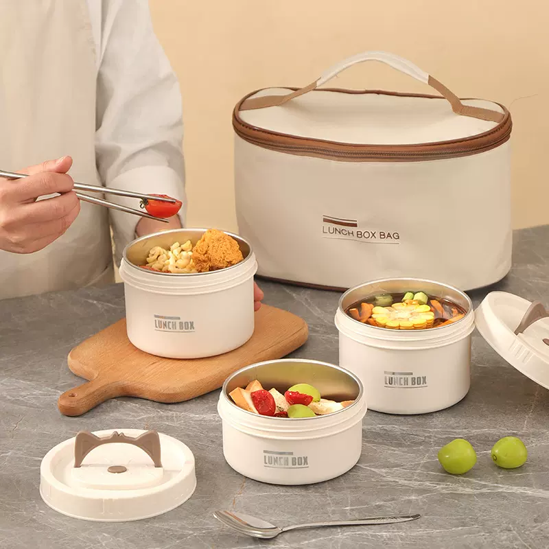 304不锈钢保温饭盒便携餐盒圆形露营学生带盖密封微波炉便当盒