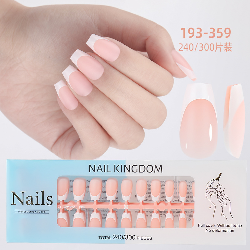 Nueva caja de uñas de uso francés transfronterizo con uñas falsas, piezas de uñas semiacabadas, pegatinas francesas sin costuras mate 240 piezas