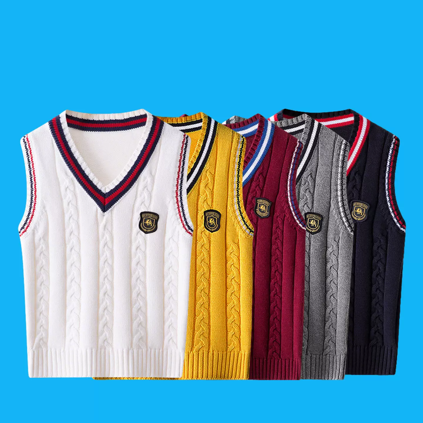 儿童马甲春秋款童装毛衣学院风校服上衣纯棉毛衣针织背心外套批发