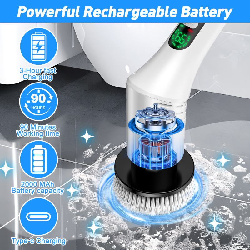 家庭用電動クリーニングブラシ充電式トイレブラシワイヤレスハンドヘルドバスルームキッチン強力なバスルーム多機能|undefined