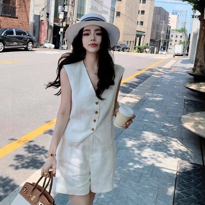 “Old Coin Suit” No Linen No Summer 25 Years Nanyou Light Luxury 100 Relaxed Suit Vest Shorts Two-Piece Set