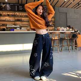 美式高街设计感小众牛仔裤男女秋冬新款直筒宽松显瘦垂感阔腿长裤