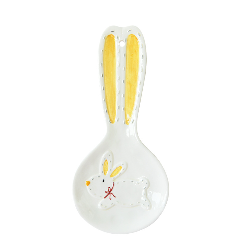 Soporte creativo para cucharas con forma de oreja de conejo, soporte de cerámica para cucharas, utensilio de cocina, soporte para palillos, plato pequeño, bandeja para postres