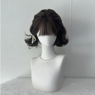 [Rainy Day Diary] Wig Women's Full Head Cover Air Bangs Daily Cute Brown Black Short Curly Hair Simulation