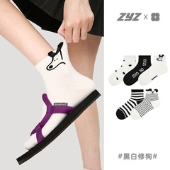 文藝復興黑色襪子女短襪春夏季ins潮流時尚字母透氣低幫淺口船襪