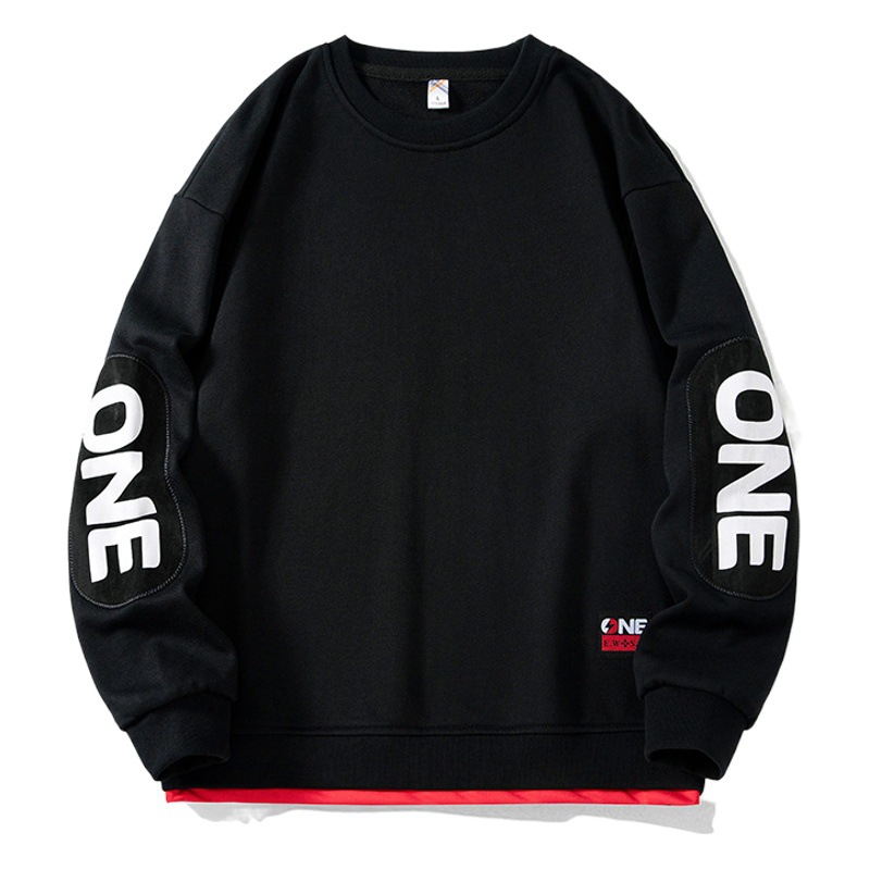 2025 春と秋の新作ラウンドネックスウェットシャツメンズルーズカジュアル長袖 Tシャツ男性用フェイクツーピーストップスとボトムスシャツ