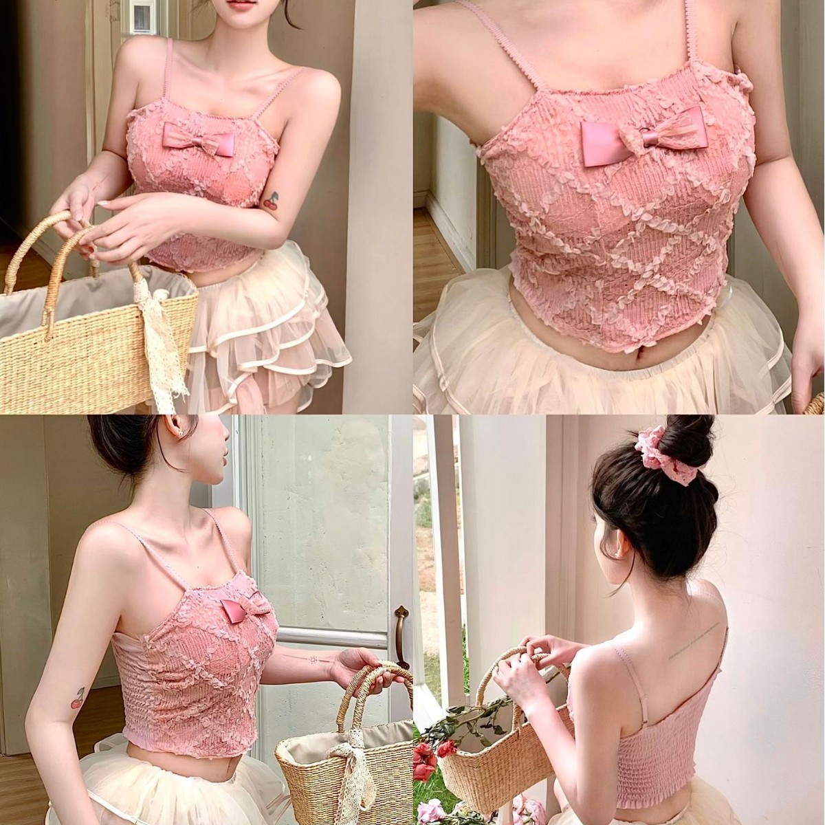 Three dimensional autumn design short bra top sleevless