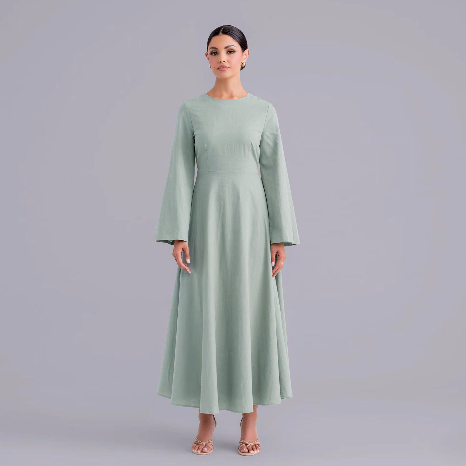 2025 Dubai Fashion Lace Up Bamboo Solid Color Simple Dress LR947_ecoleips.com