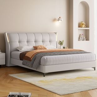 Italian Leather Bed Double 1.8 m Master Bedroom Queen Bed 1.5 m Leather Art Bed Home Light Luxury Storage Wedding Bed for Young People
