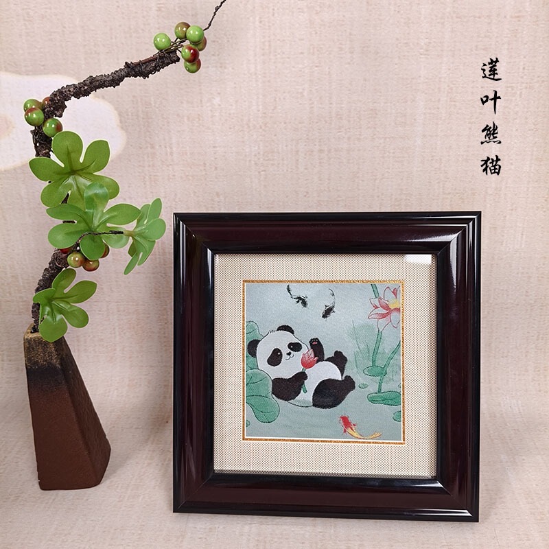 织锦工艺品熊猫框画摆件成都新中式客厅书房装饰出国送老外礼物|undefined