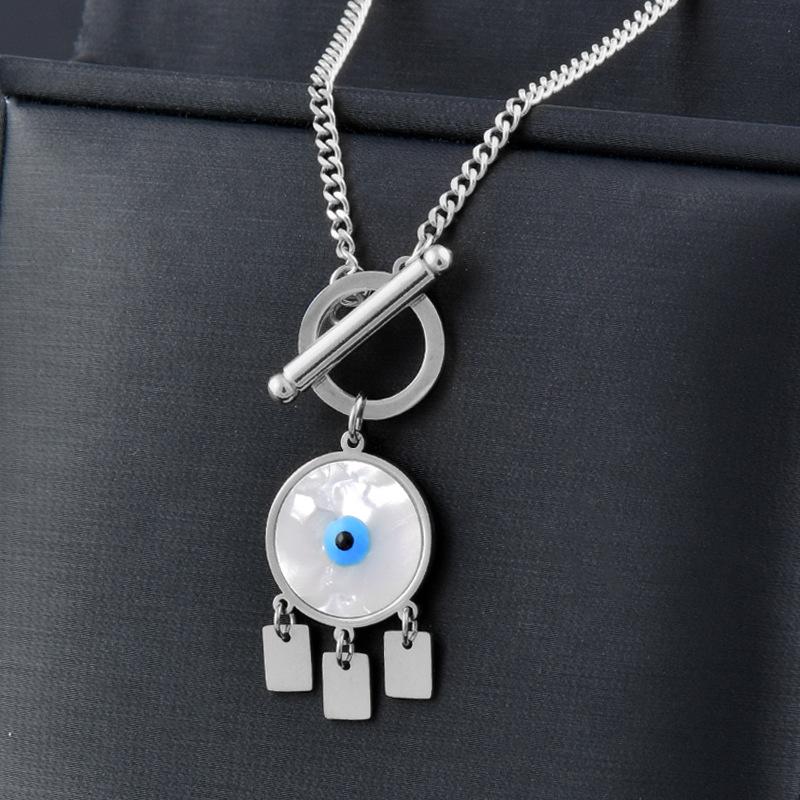 Fashion Eye Stainless Steel Inlay Shell Pendant Necklace 1 Piece