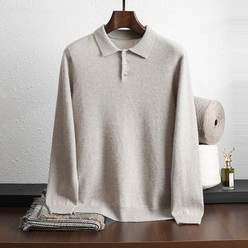 POLO Collar Wool Knitwear Autumn and Winter New Men's Flat Base Shirt Middle-aged Korean-style Loose Pullover Sweater
