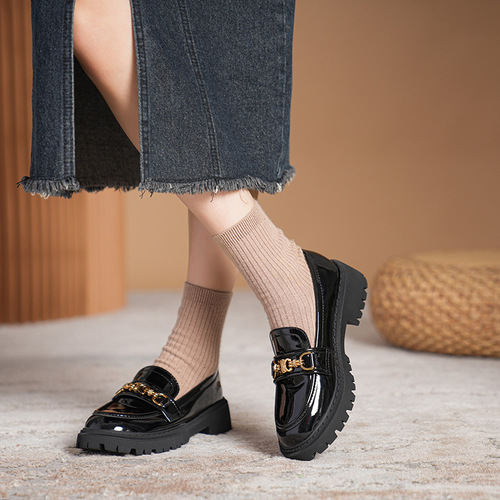 Grape Mom's same style 2024 spring British style thick-soled loafers for women small leather shoes large size single shoes