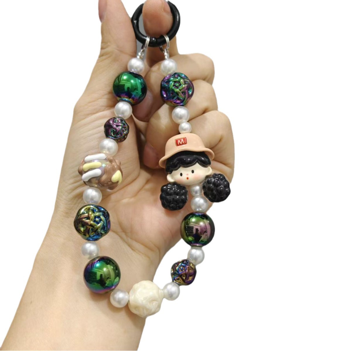 Nuevo colgante de cadena de teléfonos móviles de dibujos animados palomitas de maíz colgante de llavero creativo colgante de bolsas de perlas pintadas a mano