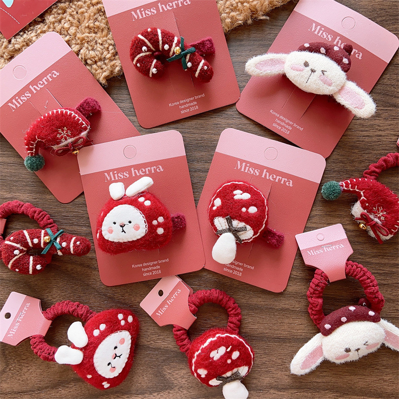 Christmas gift Children's Christmas holiday cute velvet stuffed cotton mushroom intestine ring girl Christmas socks wine red cane duckbill clip_voghion.com