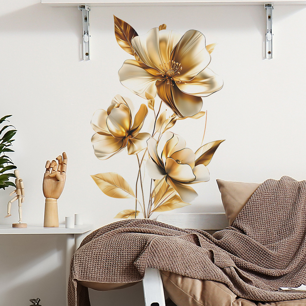 fun-e141 foreign trade golden relief flower porch bedroom living room study background beautification wall stickers wholesale