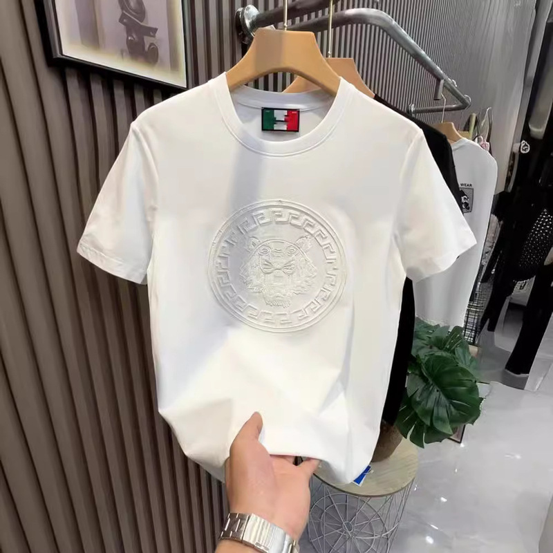 Source Manufacturer Dropshipping Youth Embroidered Tiger Head Sequined Short-Sleeved T-Shirt Round Neck Trendyy Slim Half-Sleeved Shirt