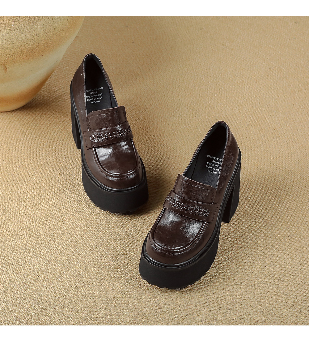Giày loafer nữ đế dày da cừu non phong cách JK — màu nâu chi tiết 14