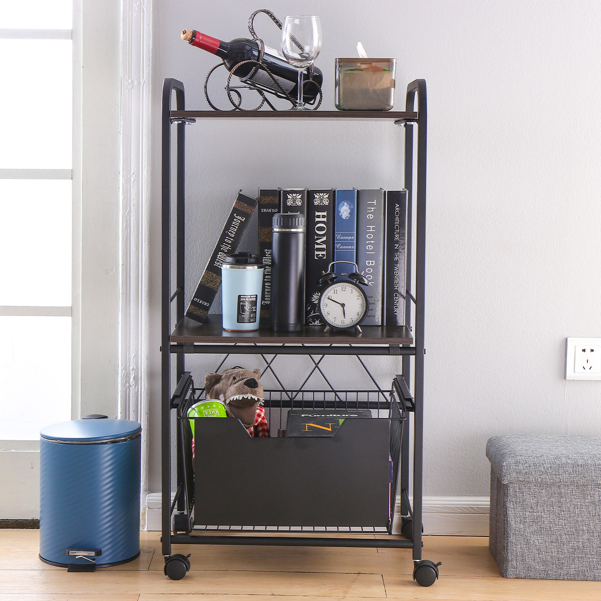 Estante de almacenamiento de piso de cocina carro móvil de múltiples capas con ruedas multifunción horno de microondas estante de almacenamiento doméstico