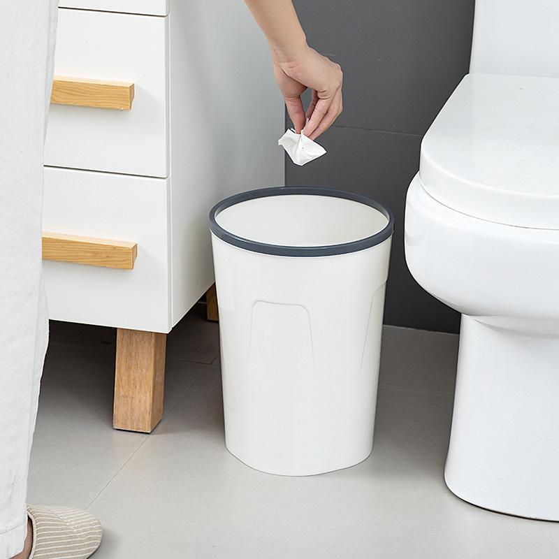 Large Trash Can for Home Use, Simple Design for Kitchen, Bathroom, Bedroom, Study, with Press Ring Storage Bin, Plastic Waste Basket