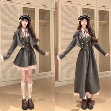 沃茨学院 日系氛围感jk制服甜美学院风外套收腰连衣裙秋季两件套