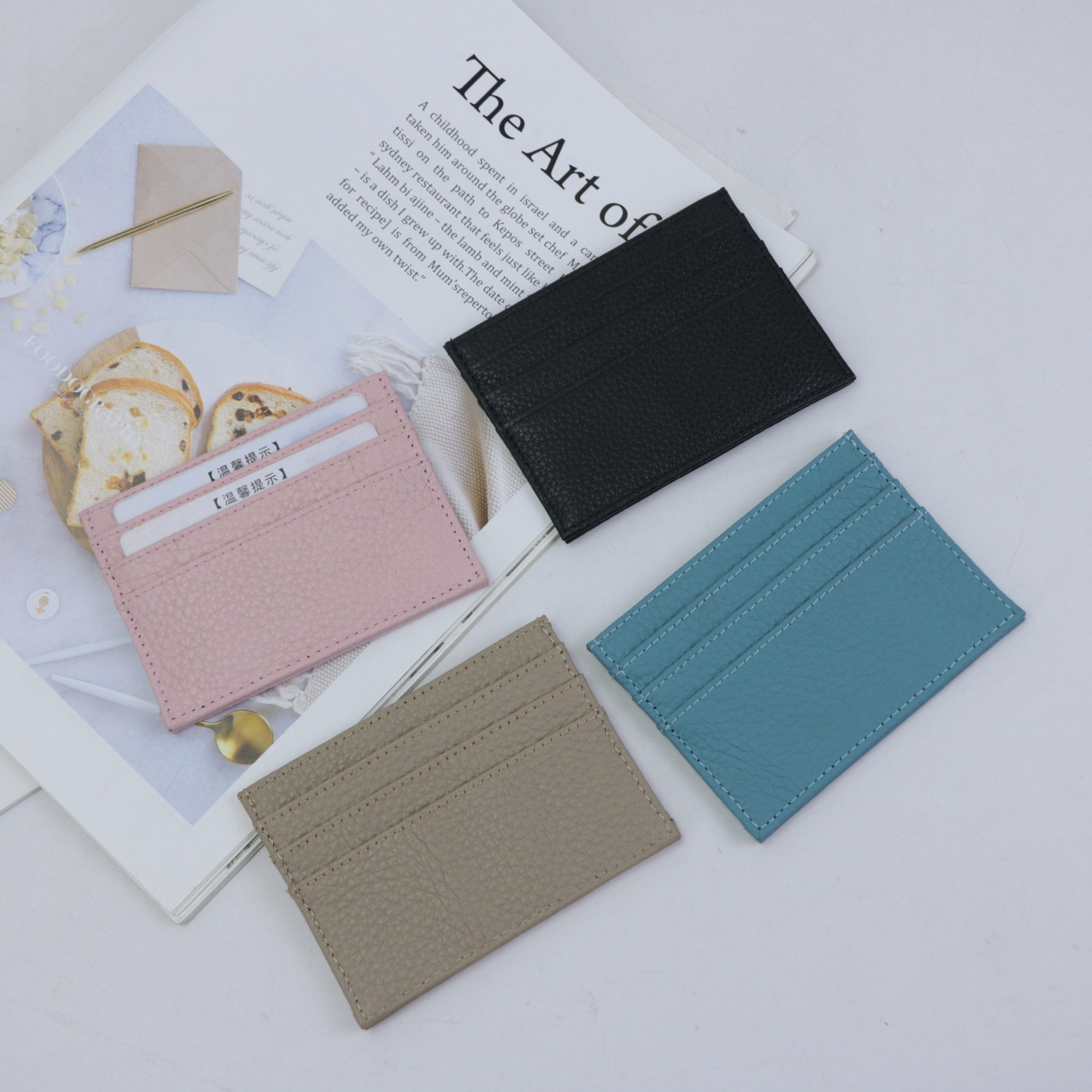 The first layer of cowhide litchi pattern card bag simple fashion lightweight mini multi card wallet for men and women in stock wholesale