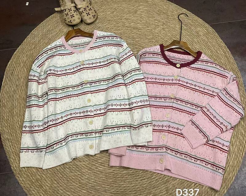 337复古森系条纹撞色毛衣开衫外套宽松甜美百搭|undefined