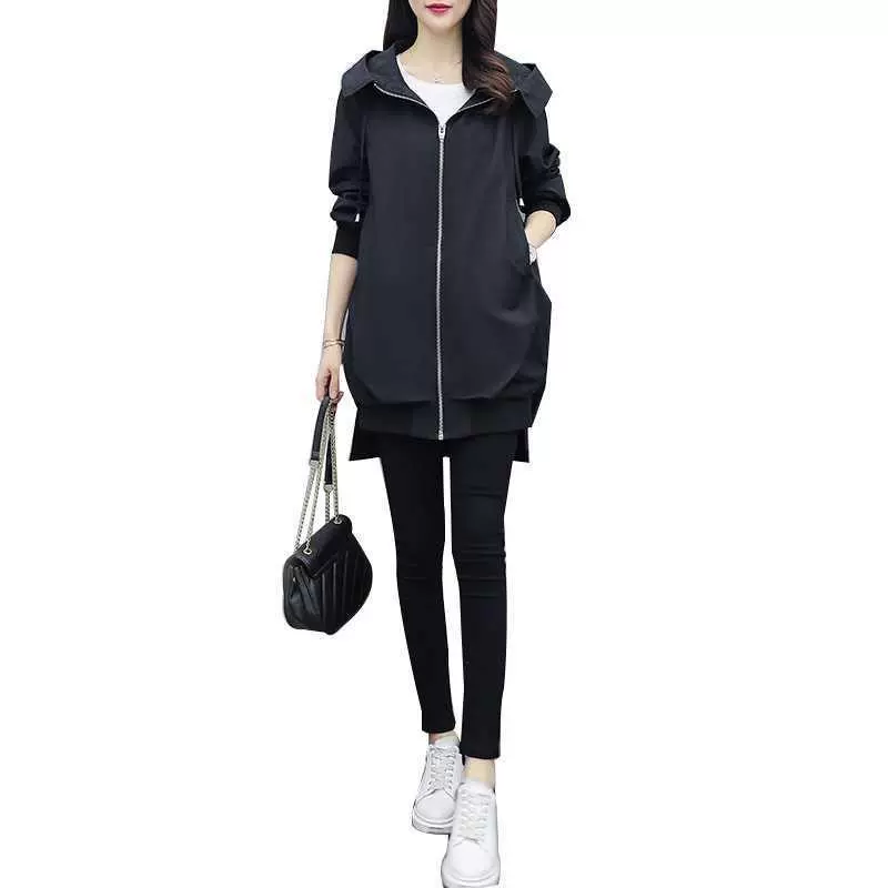 Весенняя хаки длинное пальто-к trenchcoat для отдыха, черная куртка, 2024 год, корейский стиль, оверсайз, середняя длина