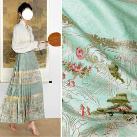 《MM038春山溪水》国风汉服马面裙提花面料织金锦缎妆花服装布料