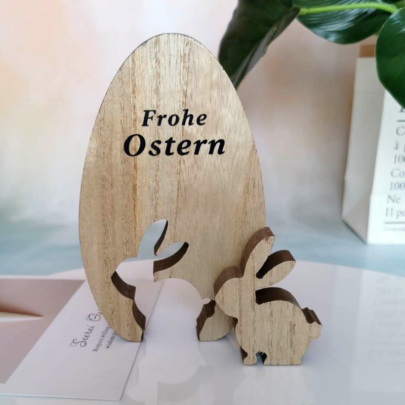 Mayorista ornamentos europeos huevos de conejo estilo idílico creativo artesanías de madera sala de estar hogar decoración de conejo de Pascua
