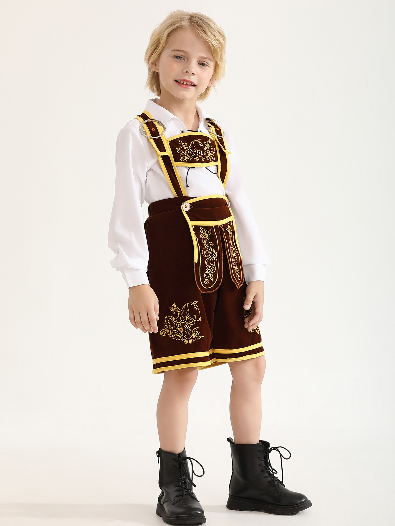 Trajes tradicionales alemanes transfronterizos de Oktoberfest Camisas de cinturón de cerveza para niños pantalones de celda de Halloween