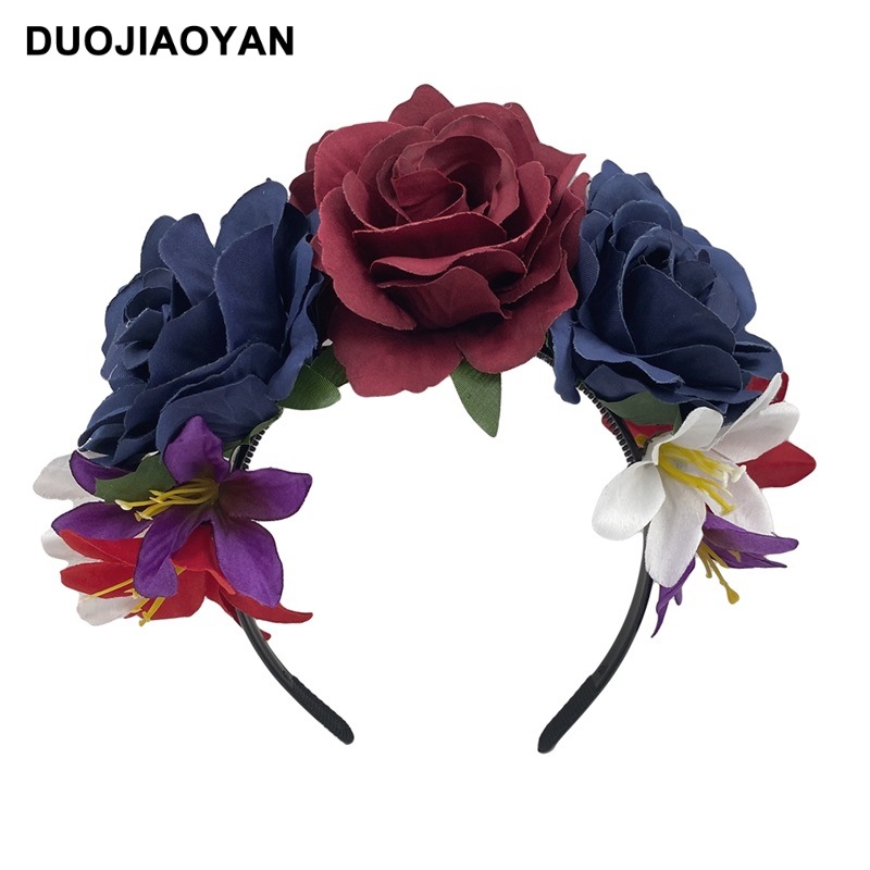 Halloween Flower Headband Day Of The Dead Floral Crown Accessory_voghion.com