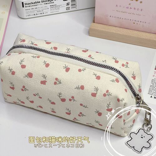 Xiaohongshu Style Ins Creamy Small Flower Pen Bag High-Quality Large Capacity Storage Bag Stationery Bag Creative Student