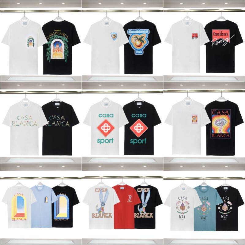 Cross-Border Export Casabaranka Spring and Summer New Painted Rabbit Print Casa Men's and Women's Short-Sleeved T-Shirts Cross-Border Export Casabaranka Spring and Summer New Painted Rabbit Print Casa Men's and Women's Short-Sleeved T-Shirts