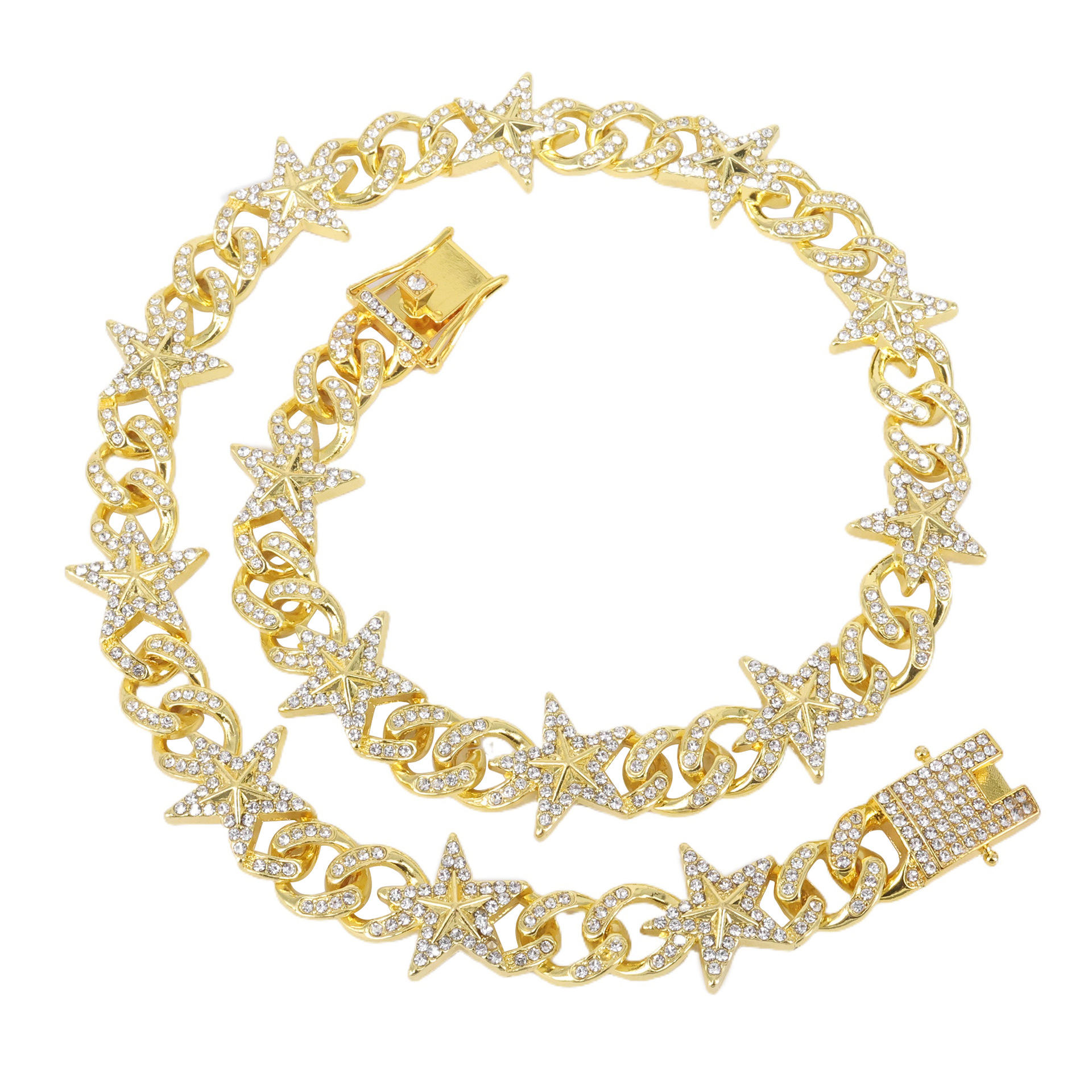 Europe Amérique du Nord Vente flash Collier homme étoile à cinq branches en alliage de diamants, haut de gamme et original, style transfrontalier_voghion.com