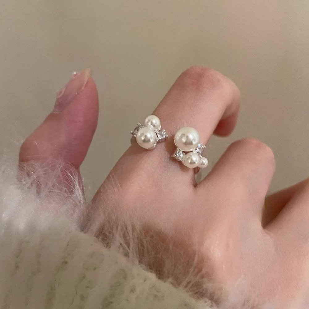 锆石珍珠戒指女轻奢高级感食指戒ins风小众设计时尚个性开口指环