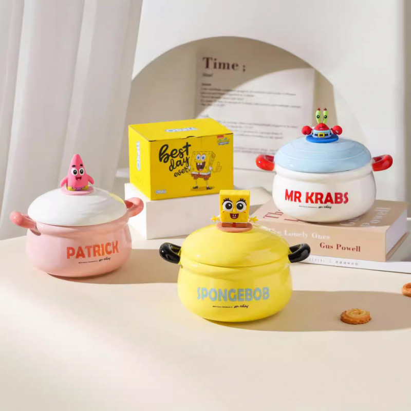 Bob Esponja bols de cerámica bols de espuma de dibujos animados de gran capacidad doble orejas muñeca cubierta cangrejo jefe bols de cerámica