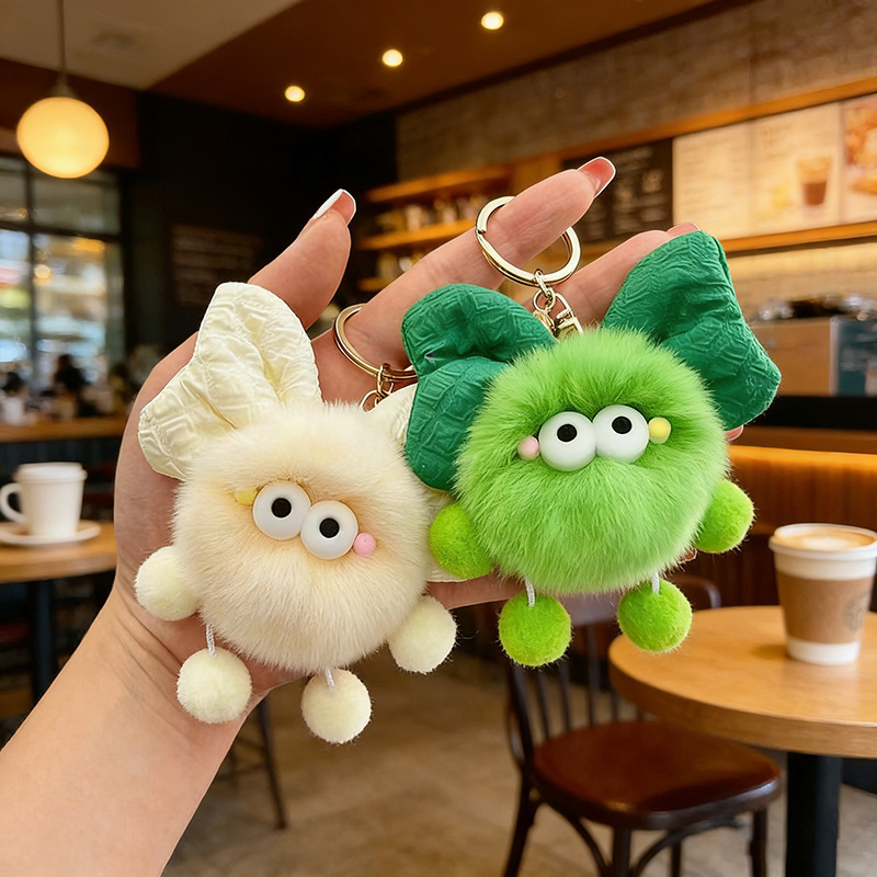 Cute Bow Knot Coal Ball Elf Doll School Bag Bag Pendant Plush Doll Car Key Chain Pendant Female Gift