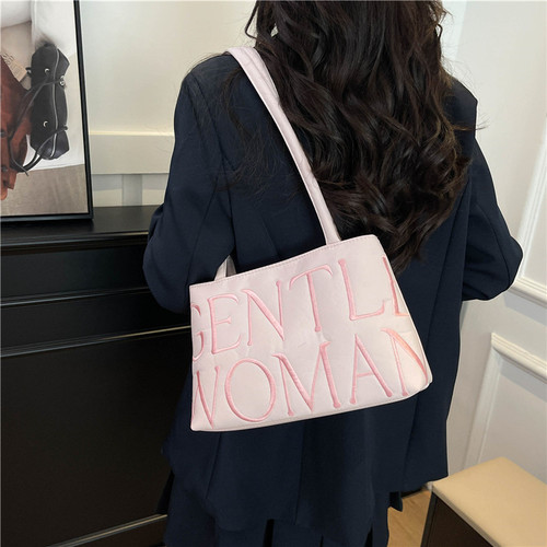 New Single-Shoulder Bag 2025 Unique Design Satin Letter Embroidered Korean Style Fashionable Versatile Handbag for Women